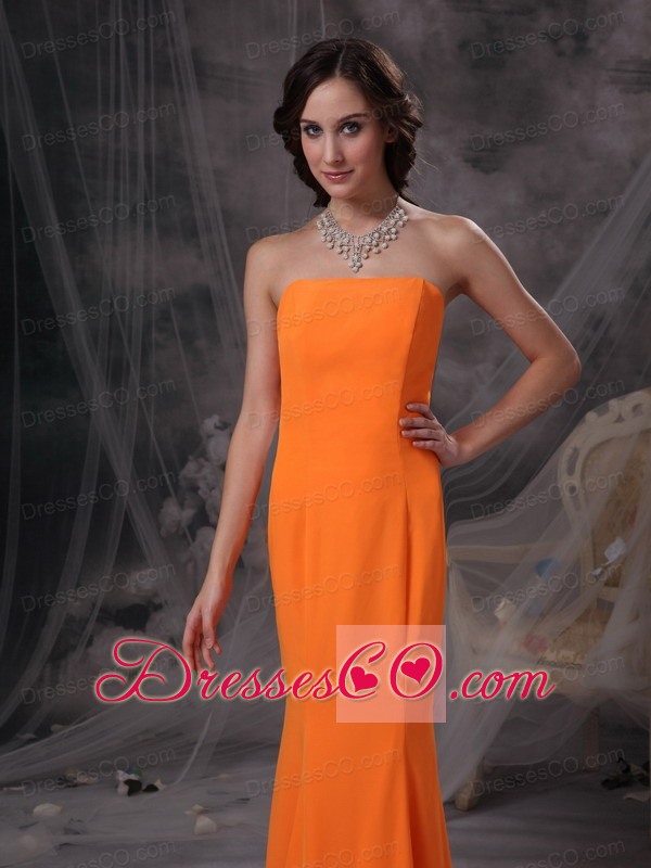 Popular Orange Mermaid Evening Dress Strapless Satin Long