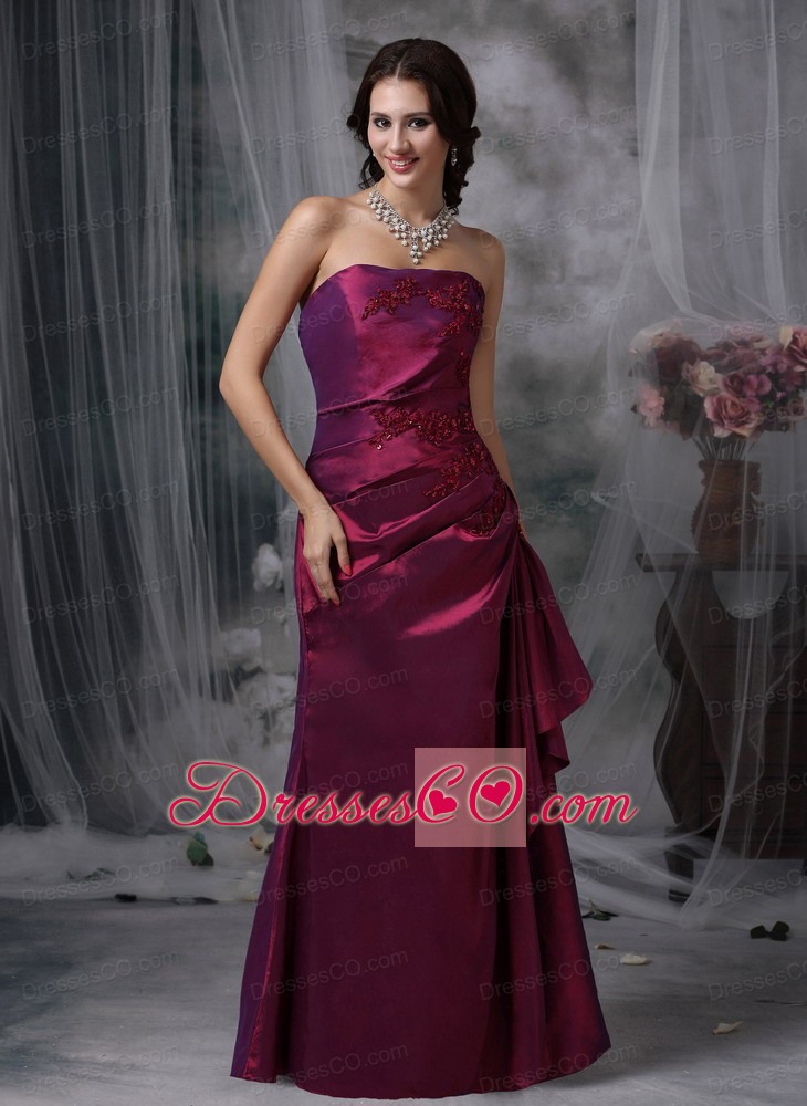 Purple Elegant Bridesmaid Dress Column Strapless Taffeta Appliques Long