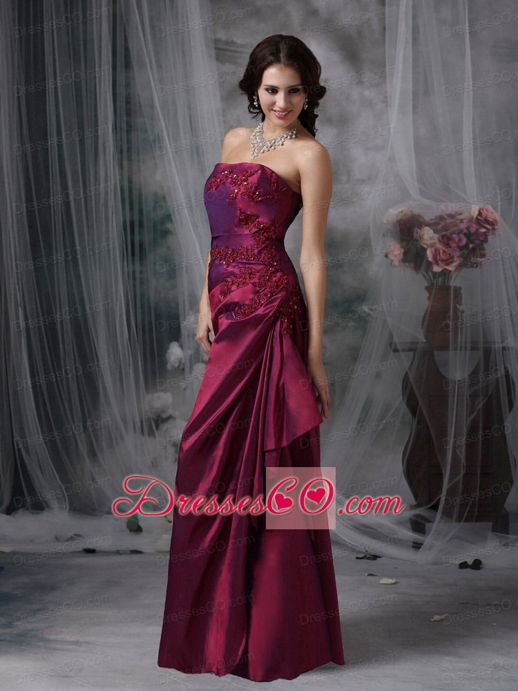 Purple Elegant Bridesmaid Dress Column Strapless Taffeta Appliques Long
