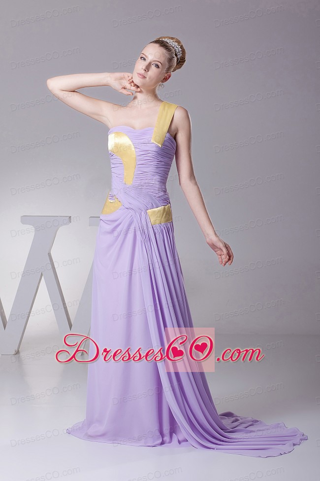 One Shoulder For Lilac Prom Dress With Chiffon and Brush Train