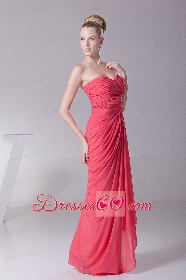 Coral Red Prom Dress With Chiffon Ruched Bodice and Sweetheart
