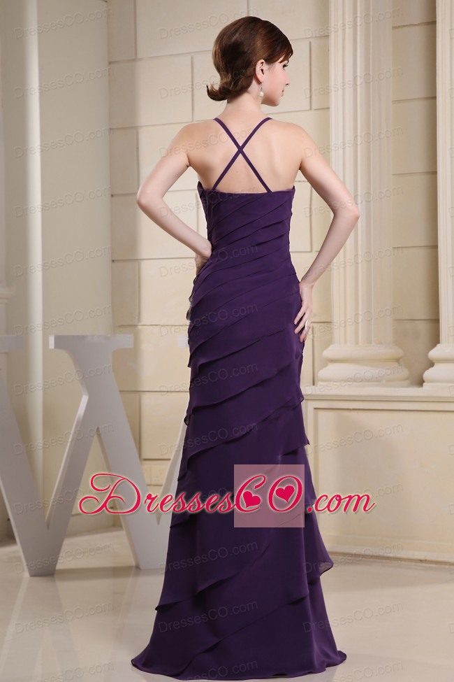 Prom Dress With Colulm Purple and Ruffles For Custom Made