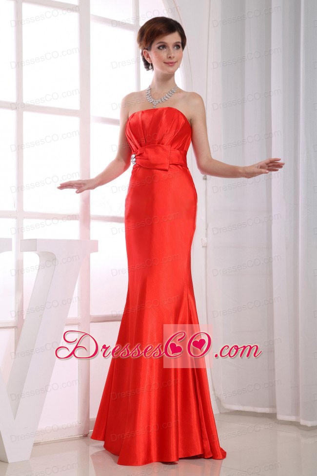 Mermaid Strapless Long Taffeta Beading Red Prom Dress