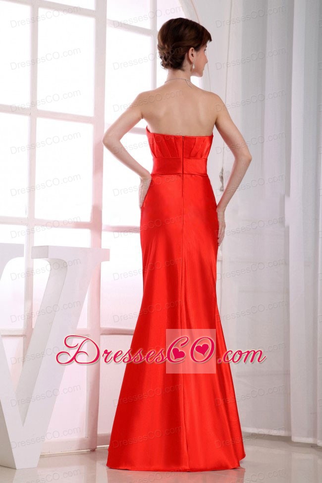 Mermaid Strapless Long Taffeta Beading Red Prom Dress