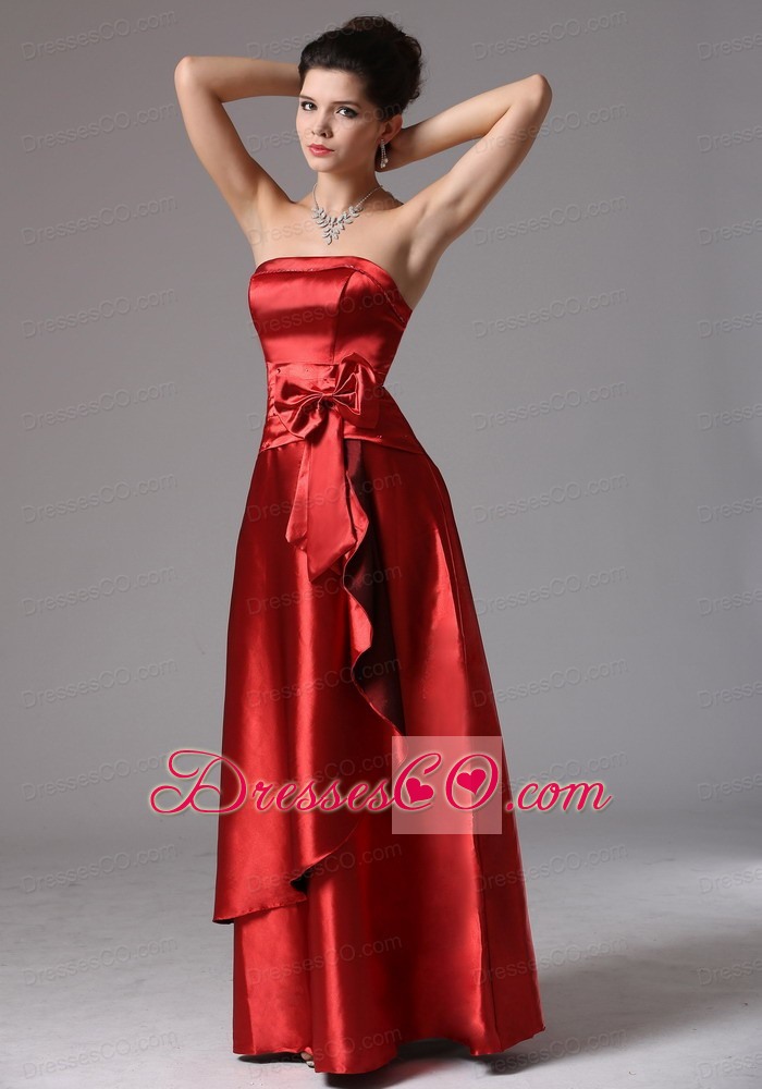 Custom Made Wine Red Column Prom Dress With Bows Connecticut
