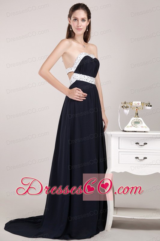 Black Empire Brush Chiffon Beading Prom / Evening Dress