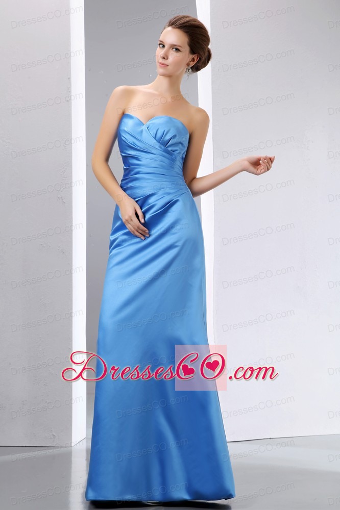 Elegant Blue Column Ruching Bridesmaid Dress Long Taffeta
