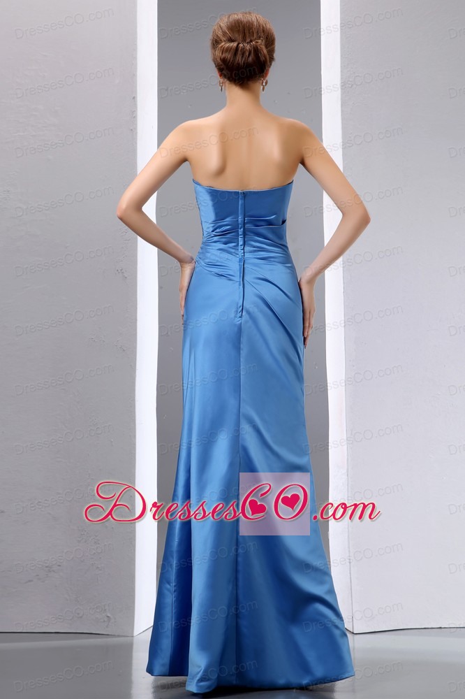 Elegant Blue Column Ruching Bridesmaid Dress Long Taffeta