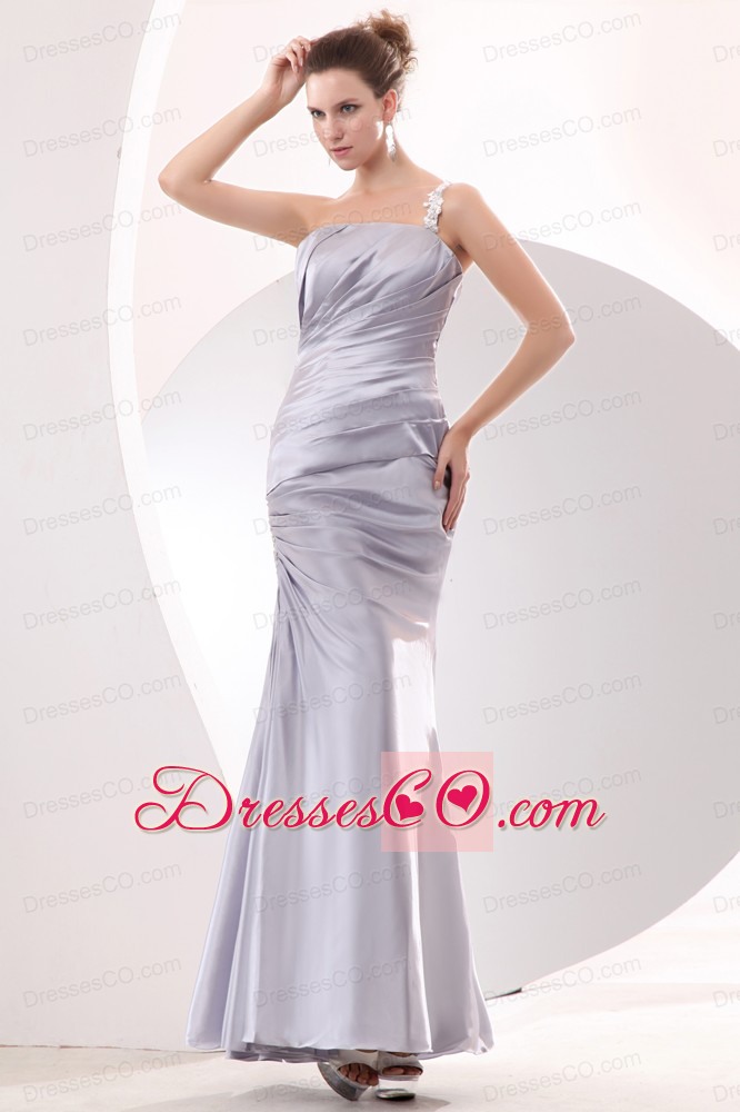 Discount Silver Column Strapless Ruching Prom / Evening Dress Ankle-length Taffeta