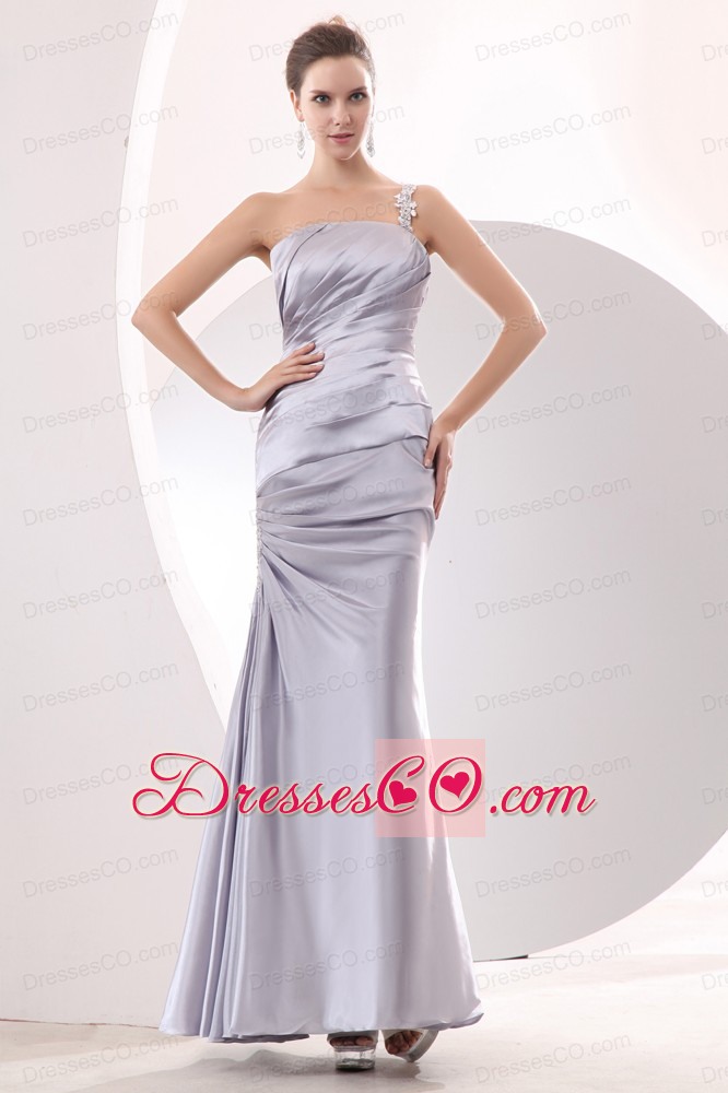 Discount Silver Column Strapless Ruching Prom / Evening Dress Ankle-length Taffeta
