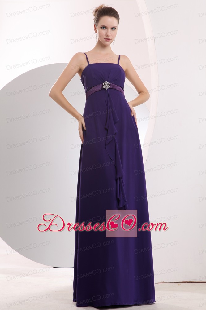Cheap Purple Straps Sashes Prom Dress Empire Long Chiffon