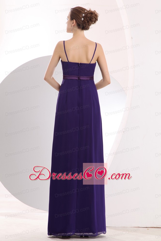 Cheap Purple Straps Sashes Prom Dress Empire Long Chiffon