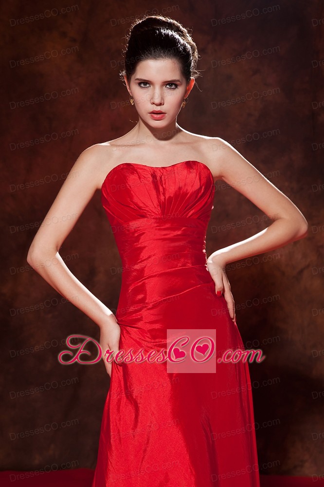 Red Empire Homecoming Dress Taffeta Ruching Long