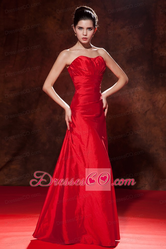 Red Empire Homecoming Dress Taffeta Ruching Long
