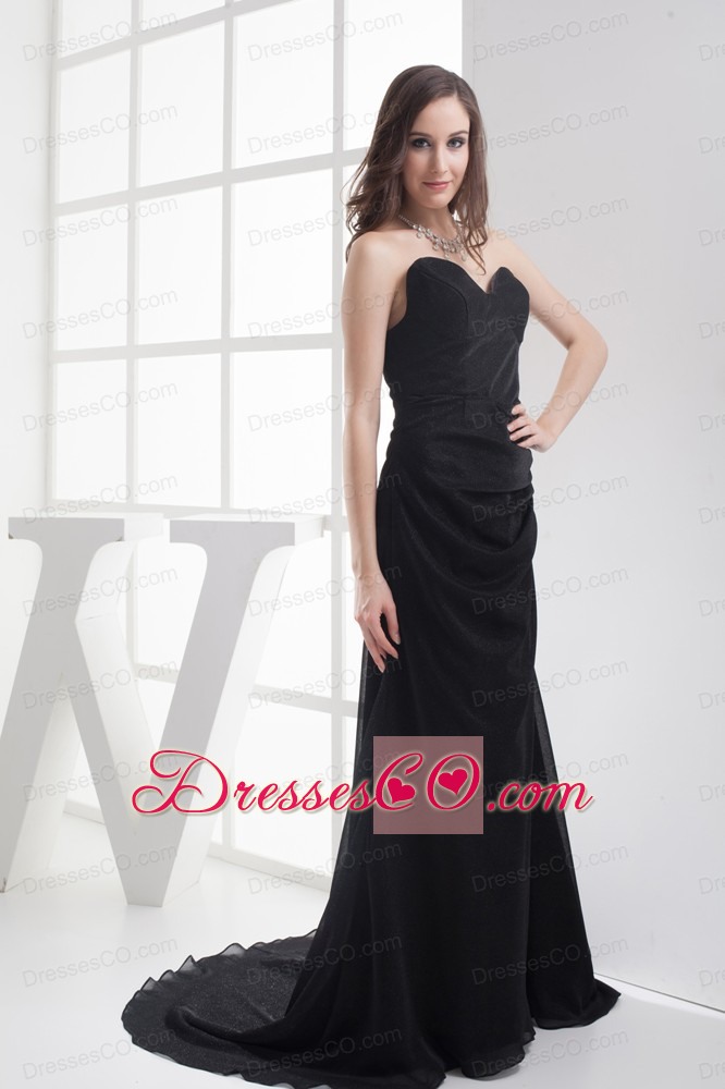 Black Brush Train Ruching A-line Prom Dress