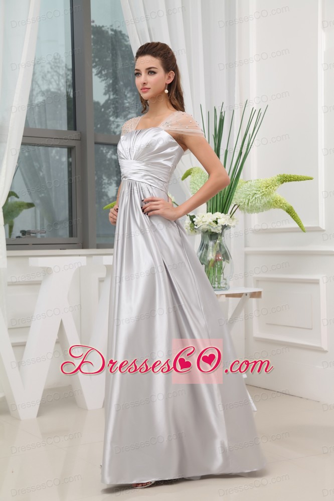 Ruching Beading A-line Grey Long Prom Dress