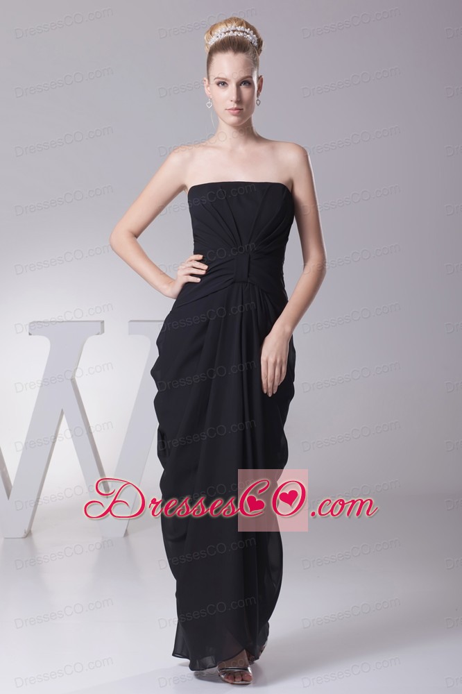 Black Column Strapless Ruching Prom Dress