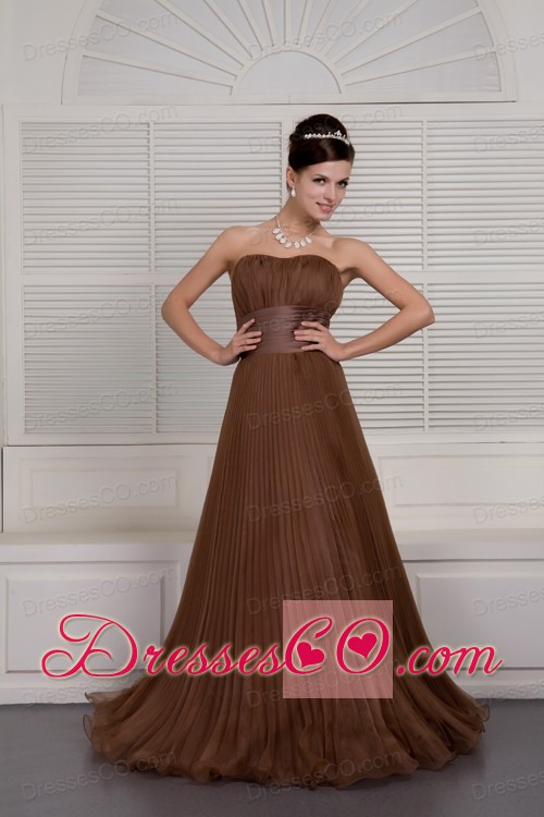 Gorgeous Brown Prom / Evening Dress A-line Organza Ruching Brush Train