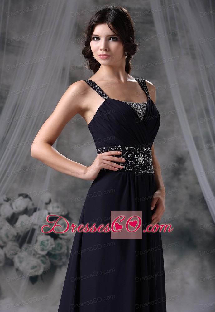 Des Moines Iowa Beaded Decorate Straps and Waist Brush Train Royal Blue Chiffon Prom / Evening Dress For 2013