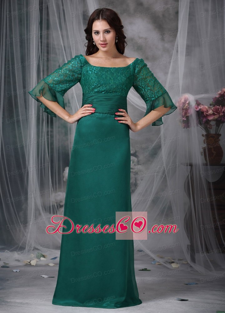 Turquoise Column Scoop Long Chiffon Mother Of The Bride Dress