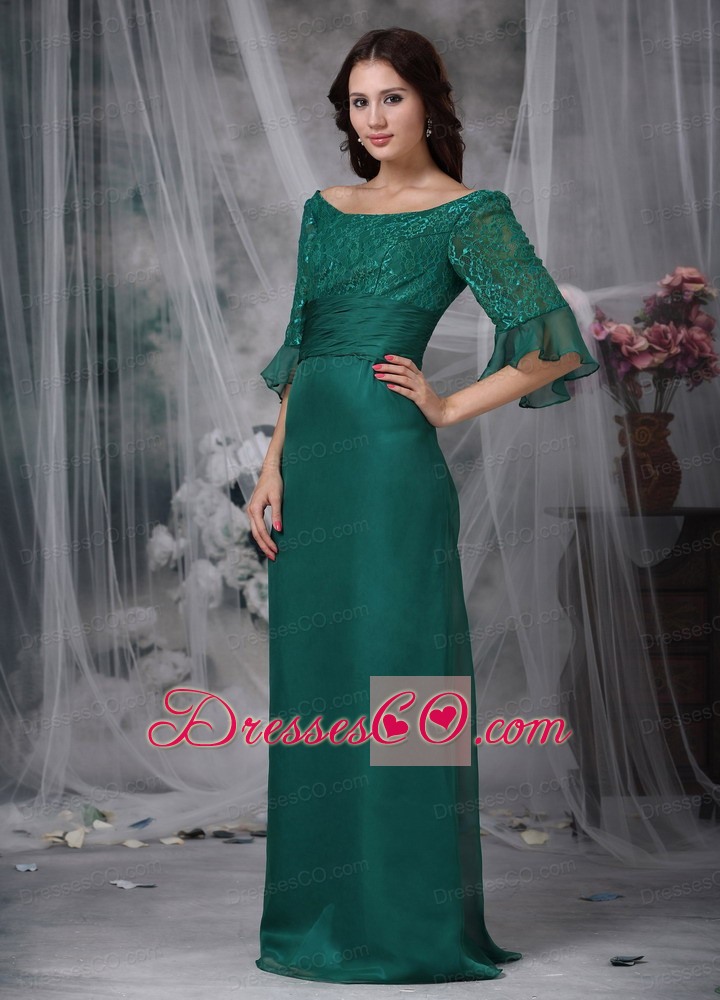 Turquoise Column Scoop Long Chiffon Mother Of The Bride Dress