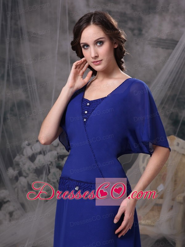 Blue A-line Square Long Chiffon Beading Mother Of The Bride Dress