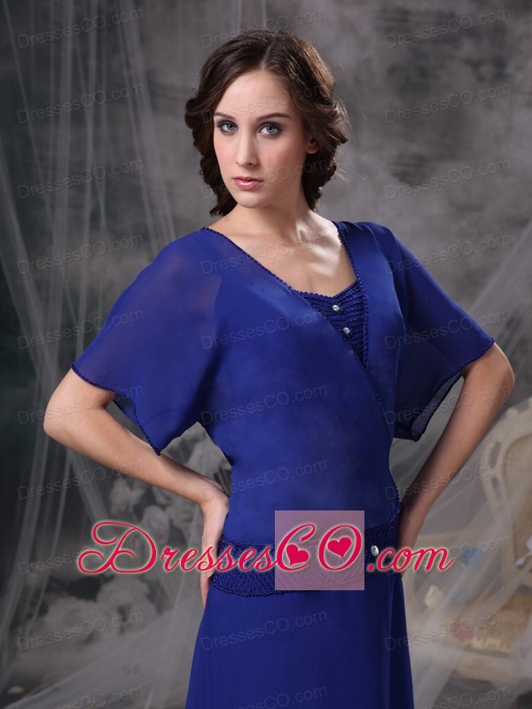 Blue A-line Square Long Chiffon Beading Mother Of The Bride Dress