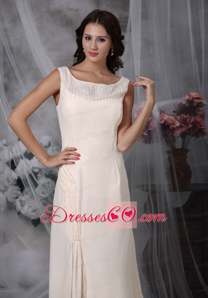 Champagne Column Scoop Long Chiffon Appliques Mather Of The Bride Dress