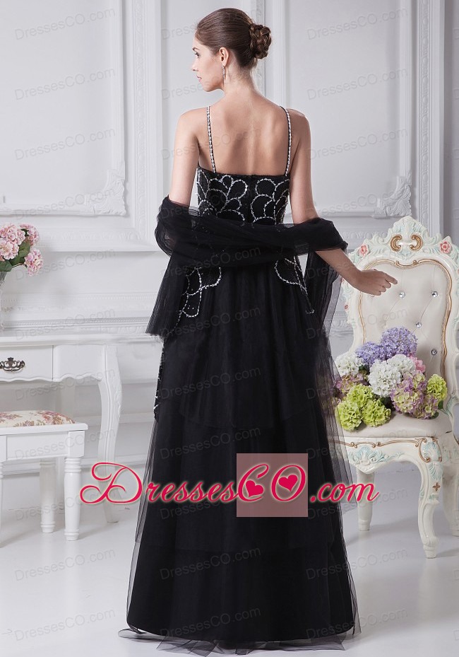 V-neck Black Beaded Decorate Shoulder Tulle Mother Of The Bride Dress