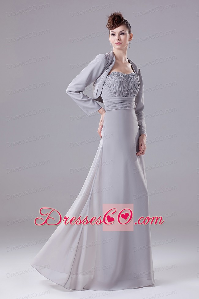 Grey Strapless Beaded Decorate Bodice Chiffon New Style Mother Of The Bride Dress