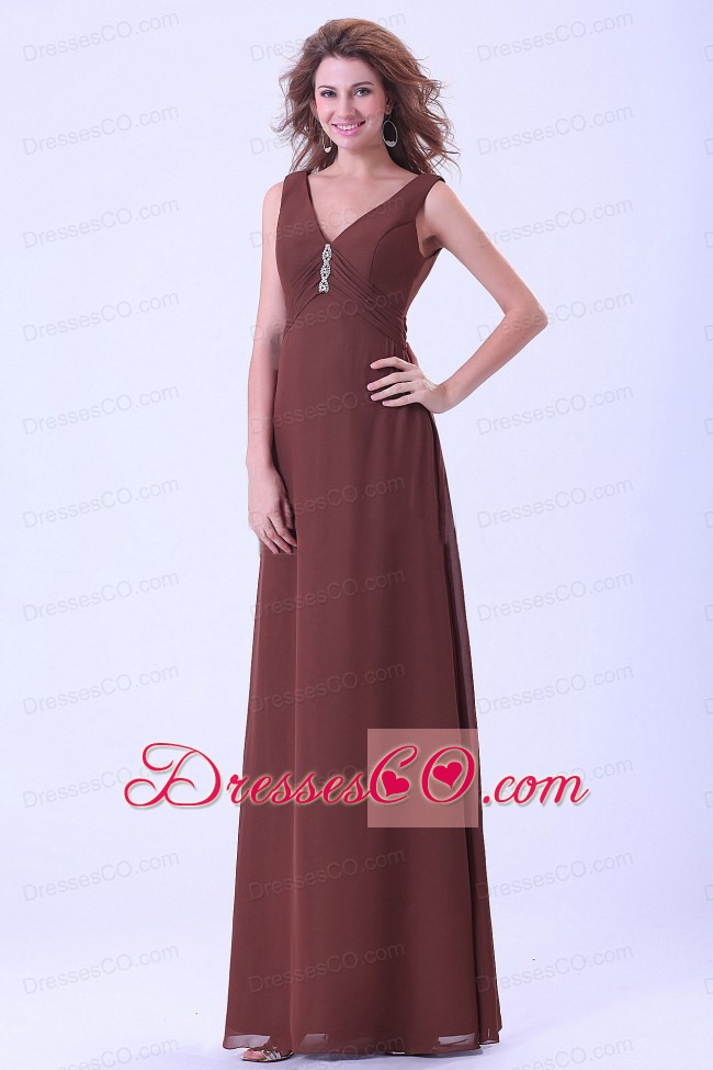 Brown Mother Of The Bride Dress V-neck Long Empire Chiffon