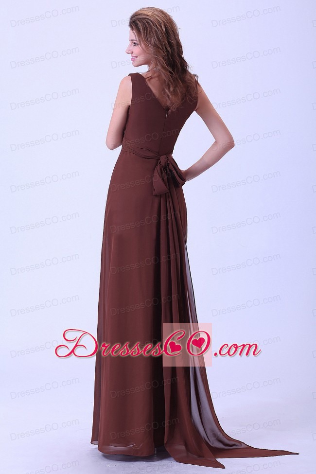 Brown Mother Of The Bride Dress V-neck Long Empire Chiffon