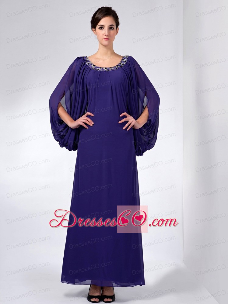 Purple Column Scoop Ankle-length Chiffon Beading Mother Of The Bride Dress