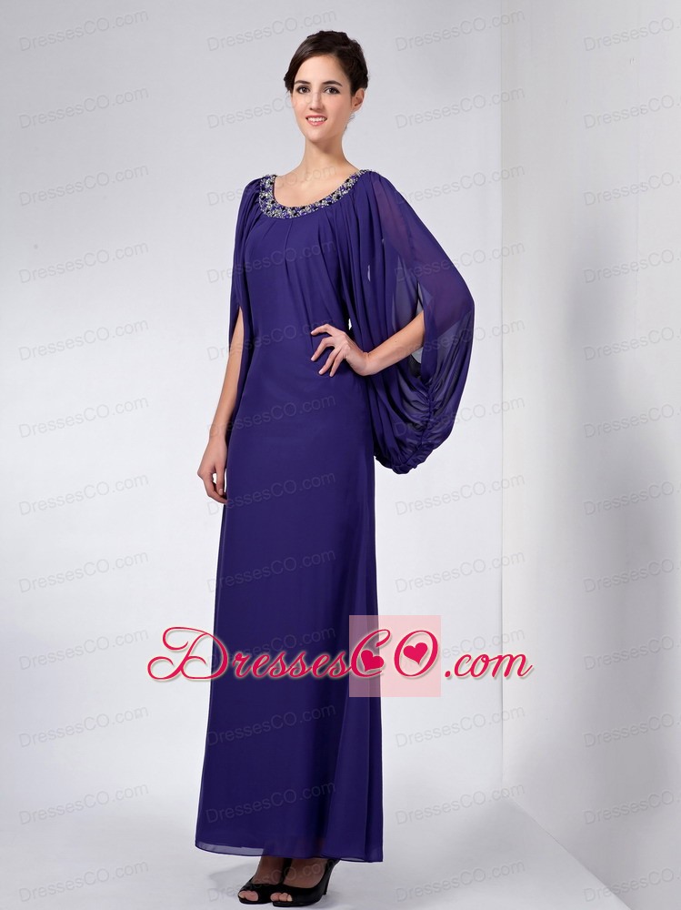 Purple Column Scoop Ankle-length Chiffon Beading Mother Of The Bride Dress