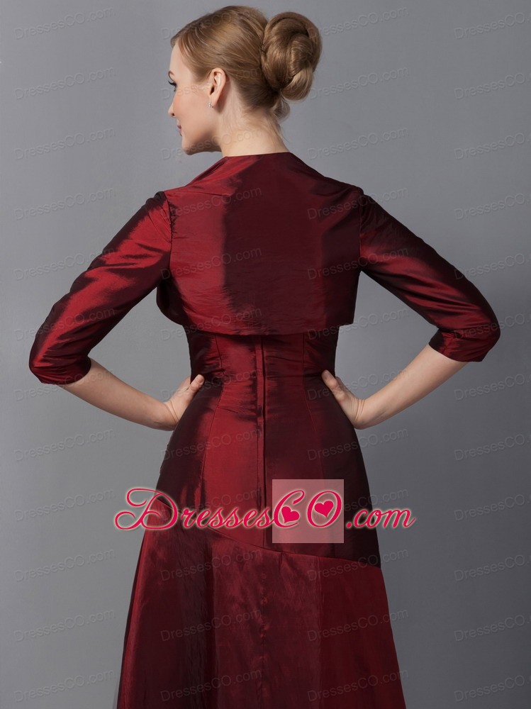 Wine Red Column Strapless Long Taffeta Ruching Mother Of The Bride Dress