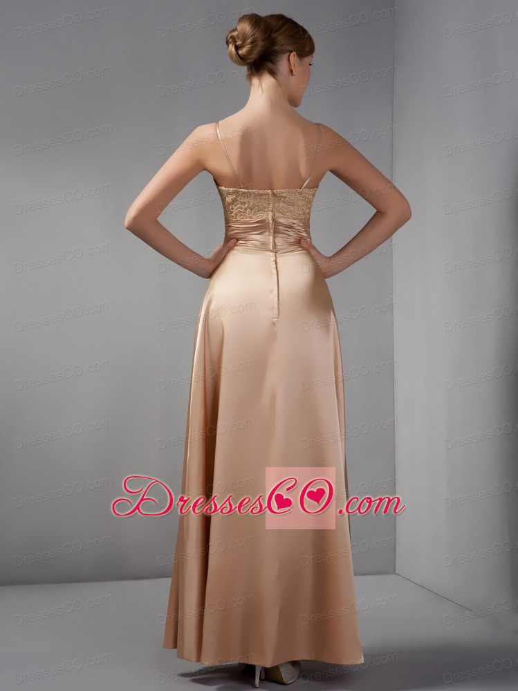Rust Red Column Straps Ankle-length Satin Appliques Mother Of The Bride Dress