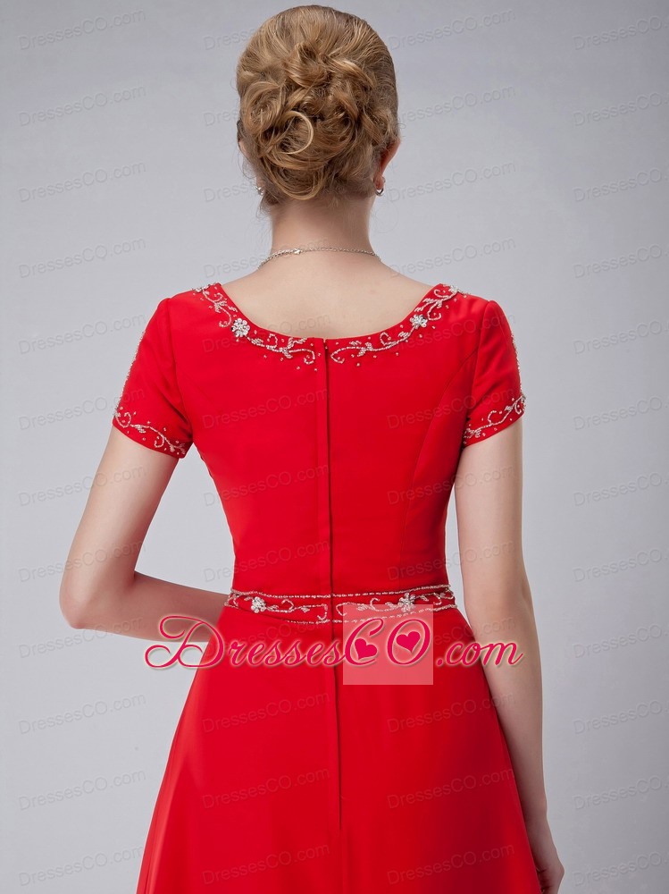 Red Empire Scoop Long Chiffon Beading Mother Of The Bride Dress