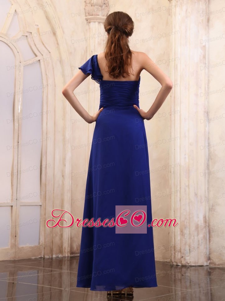 Royal Blue Prom Dress With One Shoulder Ankle-length Chiffon