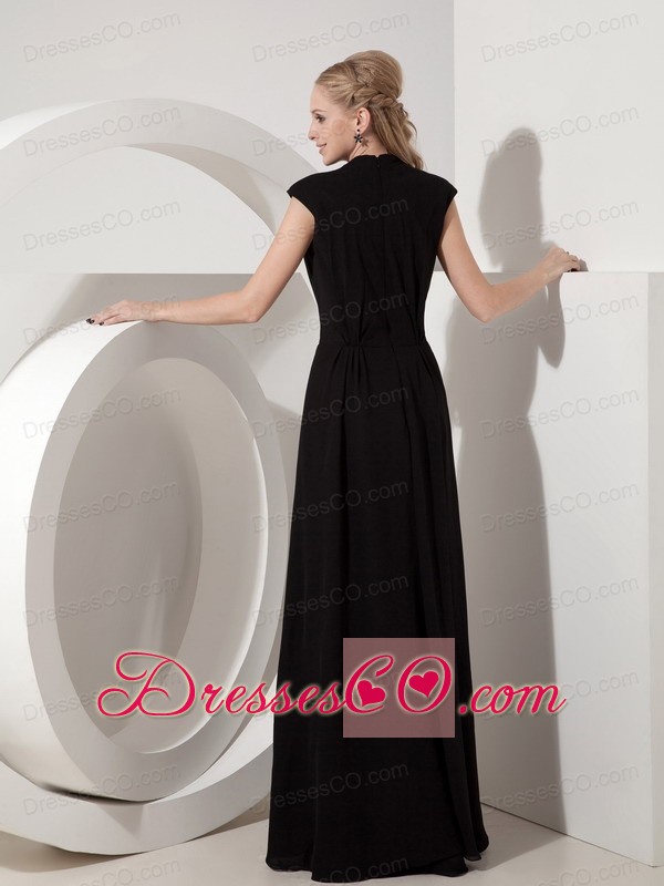 Black Column V-neck Long Chiffon Prom Dress