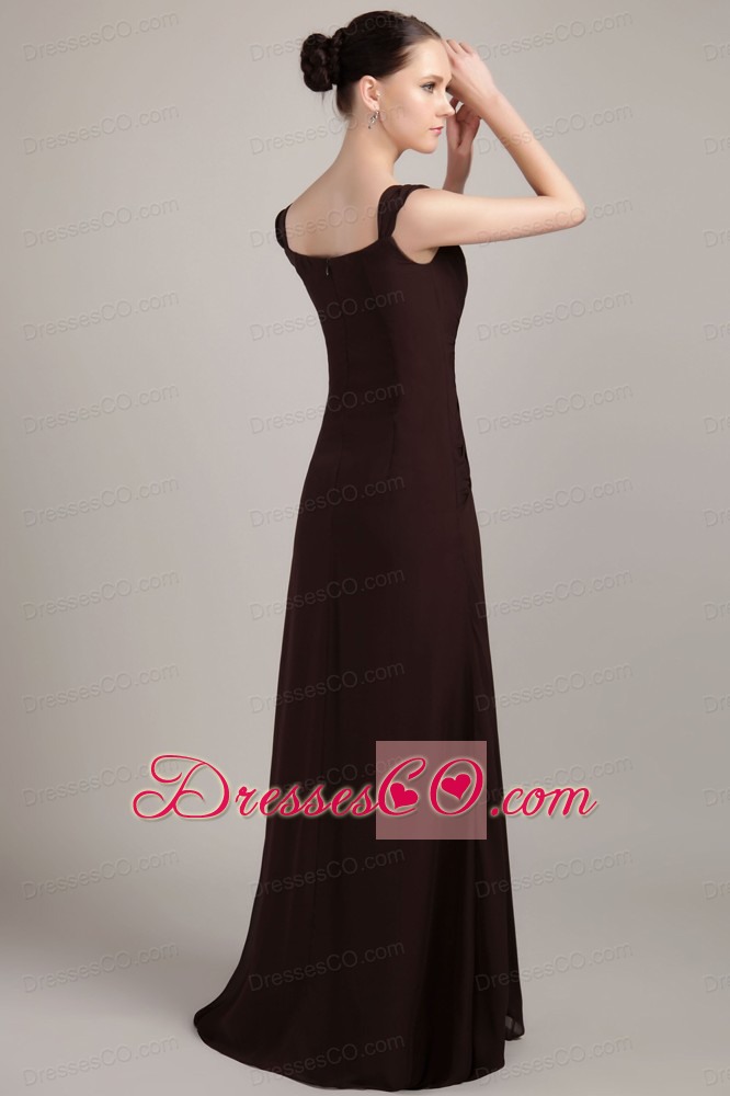 Brown Column / Sheath Square Brush Train Chiffon Ruched and Appliques Mother Of The Bride Dress
