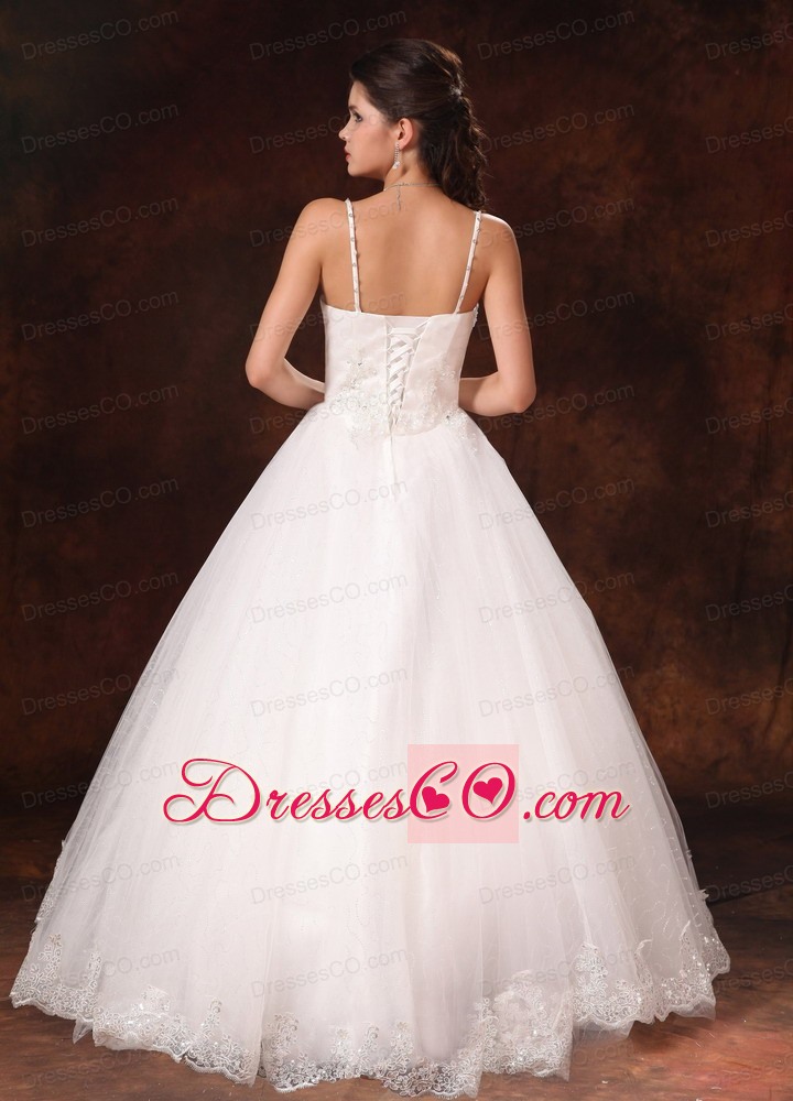 Spaghetti Straps Beaded Bowknot Customize Wedding Dress With Lace Tulle
