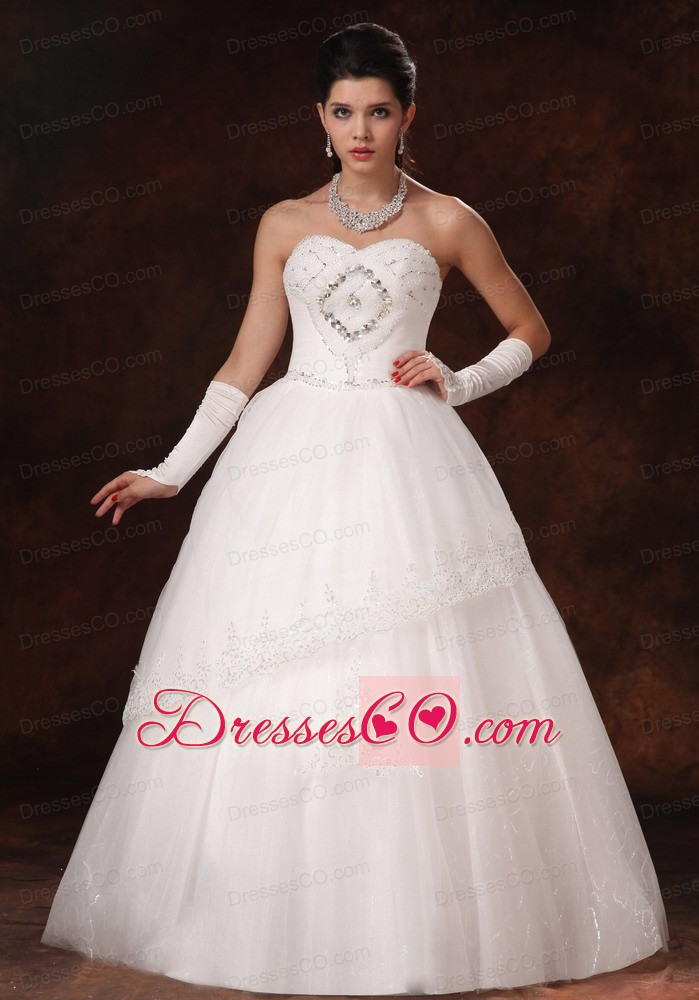 Lace A-line Beaded Tulle Long Wedding Dress For Custom Made In 2013