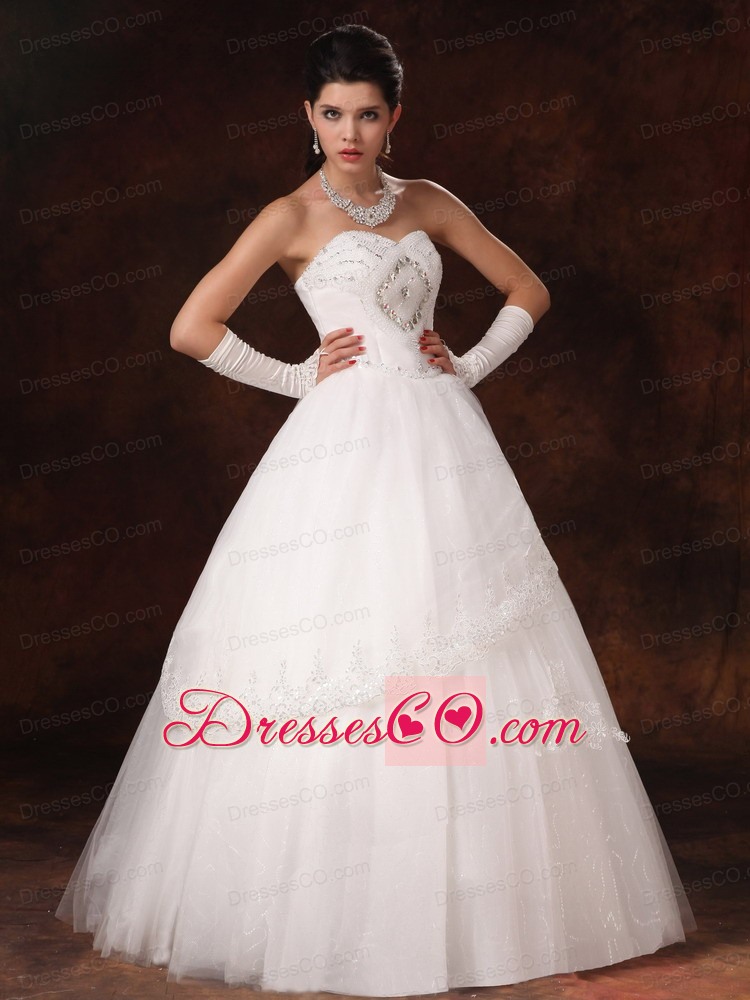 Lace A-line Beaded Tulle Long Wedding Dress For Custom Made In 2013