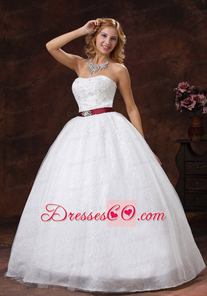 Lace And Beading Decorate Bodice Strapless Long Ball Gown Wedding Dress For 2013