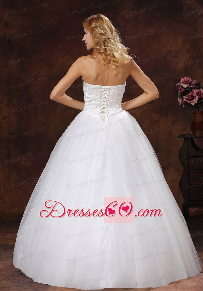 Beaded Decorate Neckline Tulle Long A-line Wedding Dress