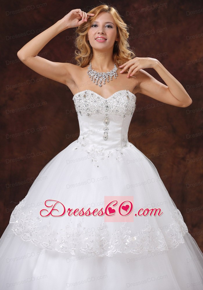 Beading And Embroidery Decorate Neckline Tulle Long Ball Gown Wedding Dress