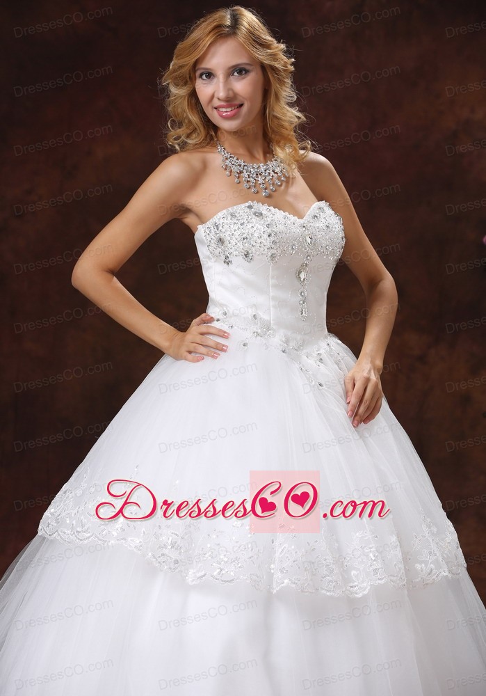 Beading And Embroidery Decorate Neckline Tulle Long Ball Gown Wedding Dress