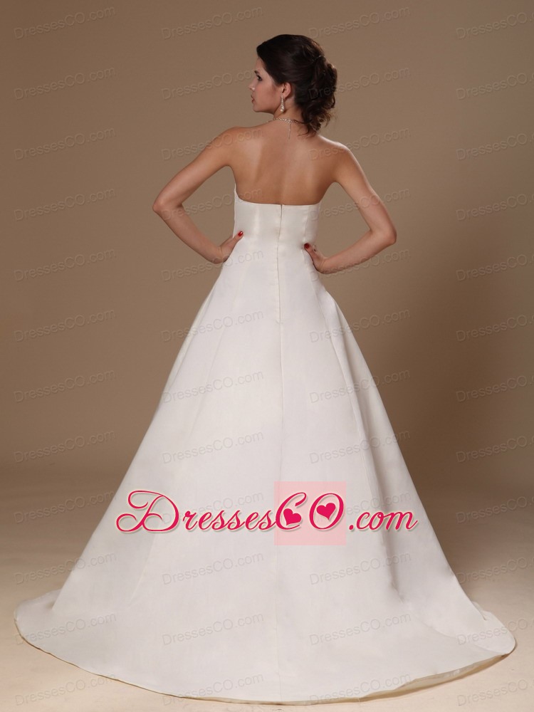 Strapless Beaded Satin Ball Gown Court Train Church Wedding Dress For Custom Made