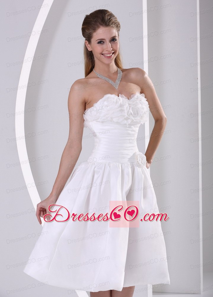 Wholesale A-line Strapless Ruching And Ruffles Tea-length Wedding Dress For Outdoor