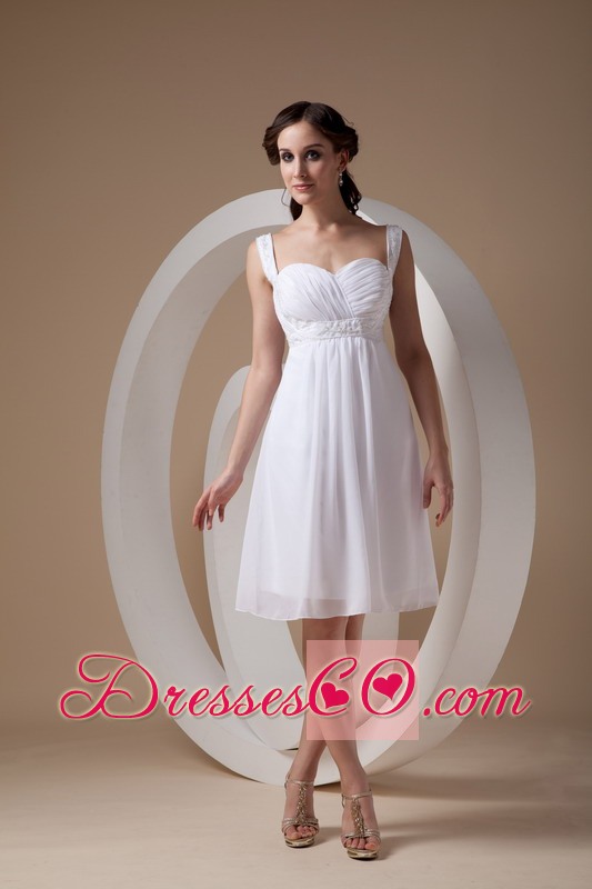 White Column / Sheath Straps Knee-length Chiffon Beading Prom Dress
